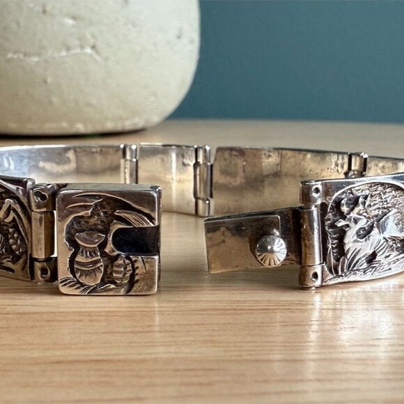 VTG 1980'S Navajo Tommy Jackson Storyteller 925 Sterling Silver Braclet 32 Grams - Picture 8 of 16